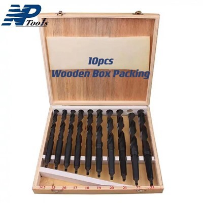 10pcs Wooden Box HSS Taper Shank Twist Drill Bit Set